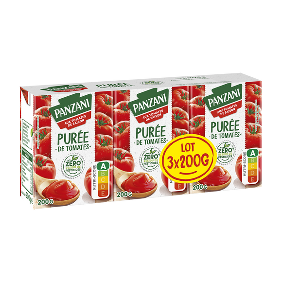 Purée de tomates zéro résidu de pesticides PANZANI - 3x200g