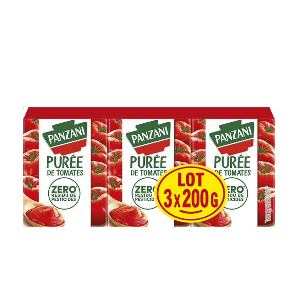 Purée de tomates zéro résidu de pesticides PANZANI - 3x200g