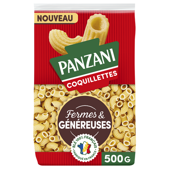 Pâtes COQUILLETTES Fermes et Généreuses blé Français PANZANI -500g