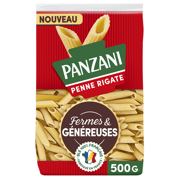 Pâtes PENNE RIGATE Fermes et Généreuses blé Français PANZANI -500g