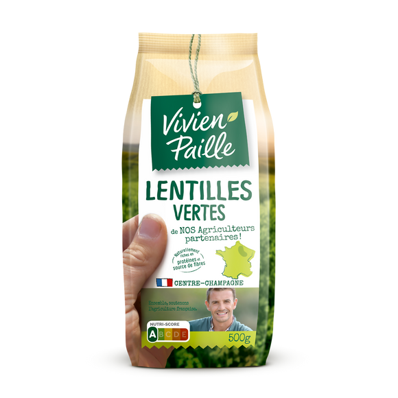 Lentilles vertes de nos agriculteurs partenaires VIVIEN PAILLE, étui 500g