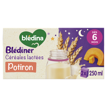 BLEDINA BLEDINER - Lait et céréales bébé soir aux légumes potiron, de6à 12 mois - 2x250ml - Petits pots bébé