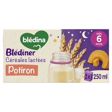 BLEDINA BLEDINER - Lait et céréales bébé soir aux légumes potiron, de6à 12 mois - 2x250ml - Petits pots bébé