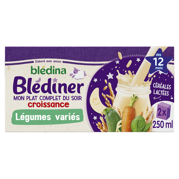 Lait et céréales bébé soir aux légumes dès 12 mois BLEDINER BLEDINA 2x250g