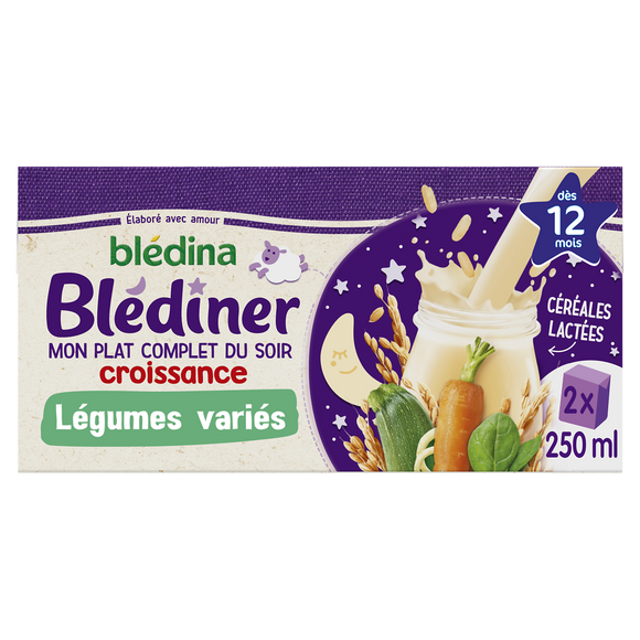 Lait et céréales bébé soir aux légumes dès 12 mois BLEDINER BLEDINA 2x250g