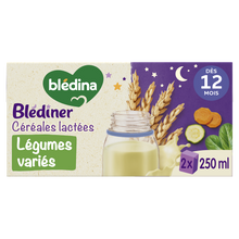 BLEDINA BLEDINER - Lait et céréales bébé soir aux légumes, dès 12 mois- 2x250ml
