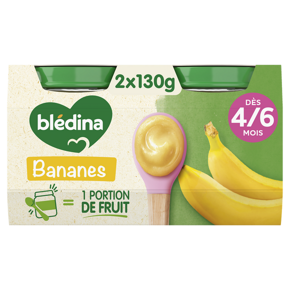 BLEDINA - Dessert bébé Banane, dès 4 mois - 2x130g