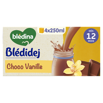 BLEDINA BLEDIDEJ - Lait et céréales bébé chocolat vanille, dès 12 mois- 4x250ml