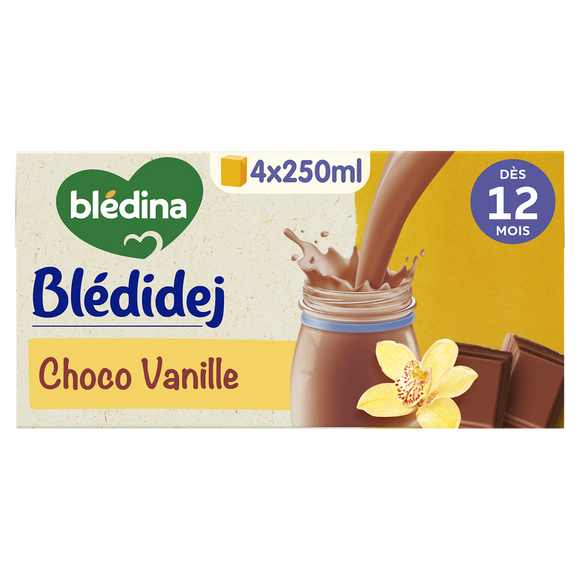BLEDINA BLEDIDEJ - Lait et céréales bébé chocolat vanille, dès 12 mois- 4x250ml