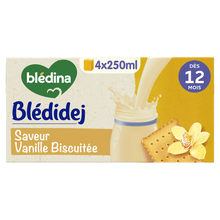 BLEDINA BLEDIDEJ - Lait et Céréales bébé Croissance Vanille dès 12mois- Brique 4x250ml