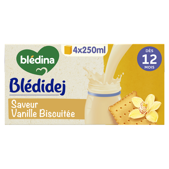 BLEDINA BLEDIDEJ - Lait et Céréales bébé Croissance Vanille dès 12mois- Brique 4x250ml