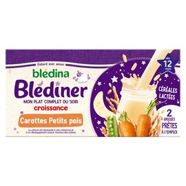 Lait et céréales bébé soir aux carottes petits pois dès 12 mois BLEDINER BLEDINA 2x250g