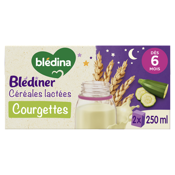 BLEDINA BLEDINER - Lait et céréales bébé soir aux légumes courgettes,de 6 à 12 mois - 2x250ml