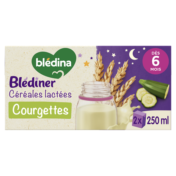 BLEDINA BLEDINER - Lait et céréales bébé soir aux légumes courgettes,de 6 à 12 mois - 2x250ml