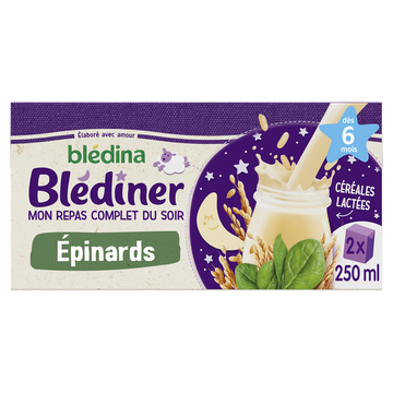 Lait et céréales bébé soir aux légumes épinards dès 6 mois BLEDINER BLEDINA 2x250g