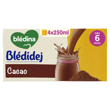 BLEDINA BLEDIDEJ - Lait et céréales bébé saveur cacao, de 6 à 12 mois-4x250ml