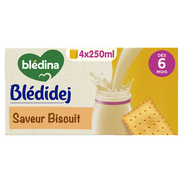 BLEDINA BLEDIDEJ - Lait et céréales bébé saveur biscuit, de 6 à 12 mois - 4x250ml