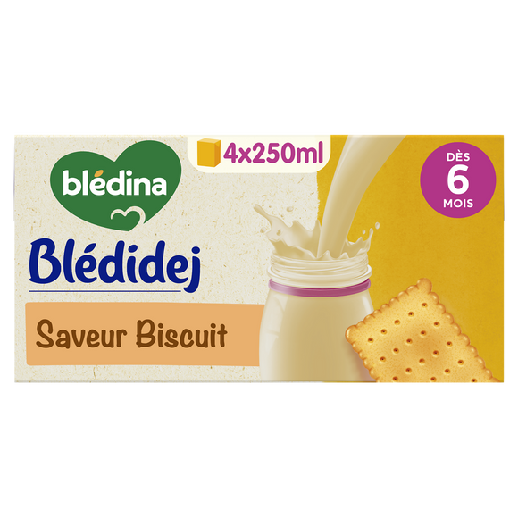 BLEDINA BLEDIDEJ - Lait et céréales bébé saveur biscuit, de 6 à 12 mois - 4x250ml