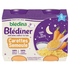 Petits pots bébé soir carottes semoule dès 6 mois BLEDINER BLEDINA 2x200g