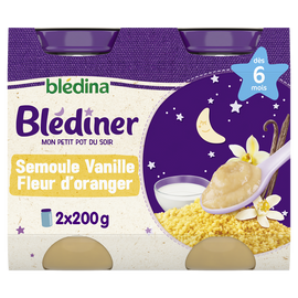 Petits pots bébé soir semoule vanille fleur d'oranger dès 6 mois BLEDINER BLEDINA 2x200g
