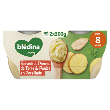 BLEDINA - Plat bébé Pommes de terre, poulet, dès 8 mois- 2x200g