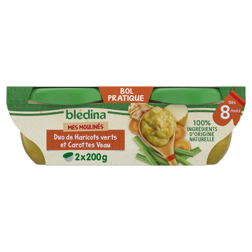 Plats bébé haricots verts carottes veau dès 8 mois BLEDINA 2x200g