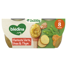 BLEDINA BLEDICHEF - Plat bébé du midi Haricots verts carottes veau, dès 8 mois - 2x200g - Repas bébé