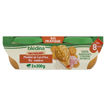 Plats bébé carottes riz et jambon dès 8 mois BLEDINA 2x200g
