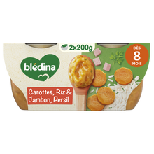 BLEDINA LES IDEES DE MAMAN - Plat bébé du midi Moulins de carottes, riz, jambon, dès 8 mois - 2x200g - Repas bébé