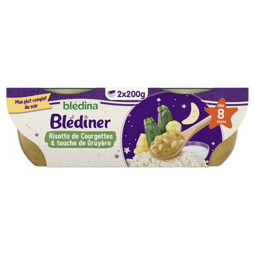Risotto courgettes gruyère fondu dés 8 mois Blédina BLEDINER bol 2x200g