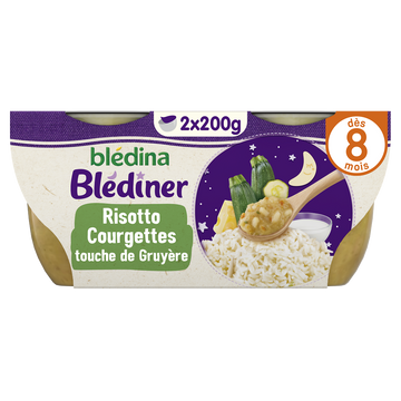 BLEDINA BLEDINER - Plat bébé Risotto de courgettes, dès 8 mois -2x200g