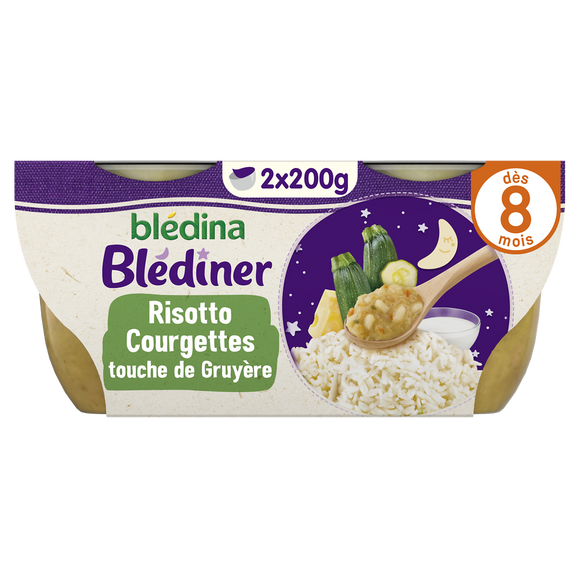 BLEDINA BLEDINER - Plat bébé Risotto de courgettes, dès 8 mois -2x200g