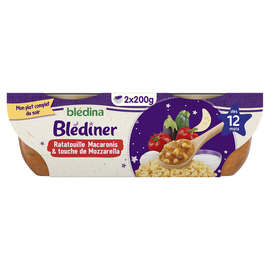 Plats bébé soir ratatouille macaronis dès 12 mois BLEDINER BLEDINA 2x200g