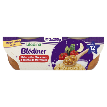 Plats bébé soir ratatouille macaronis dès 12 mois BLEDINER BLEDINA 2x200g