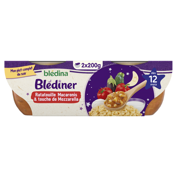 Plats bébé soir ratatouille macaronis dès 12 mois BLEDINER BLEDINA 2x200g