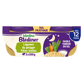 Plats bébé soir légumes du potager pâtes dès 12 mois BLEDINER BLEDINA2x200g