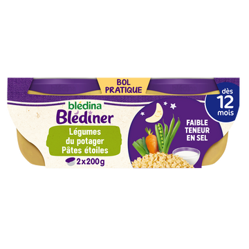 Plats bébé soir légumes du potager pâtes dès 12 mois BLEDINER BLEDINA2x200g