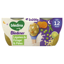 BLEDINA BLEDINER - Légumes du potager pâtes étoiles, dès 12 mois - 2x200g - Petits pots bébé