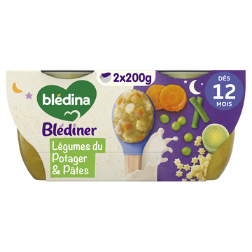 BLEDINA BLEDINER - Légumes du potager pâtes étoiles, dès 12 mois - 2x200g - Petits pots bébé
