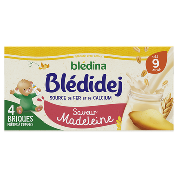 Lait et céréales bébé saveur madeleine dès 9 mois BLEDIDEJ BLEDINA 4x250ml