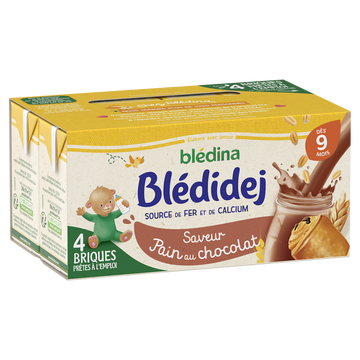 Lait et céréales bébé saveur pain au chocolat dès 9 mois BLEDIDEJ BLEDINA 4x250ml