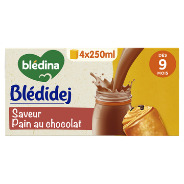 BLEDINA BLEDIDEJ - Lait et céréales saveur pain au chocolat, dès 9 mois - 4x250ml