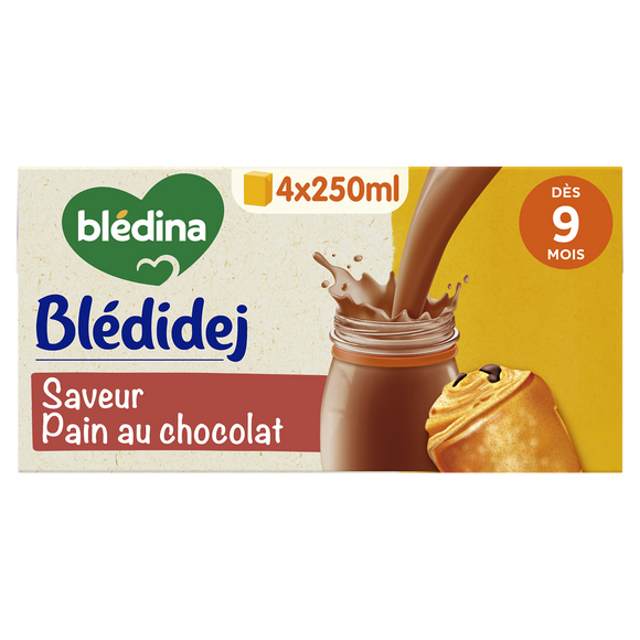 BLEDINA BLEDIDEJ - Lait et céréales saveur pain au chocolat, dès 9 mois - 4x250ml