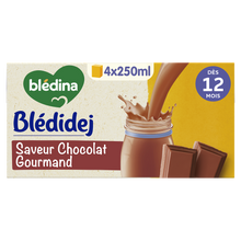 BLEDINA BLEDIDEJ - Lait et Céréales bébé Croissance Chocolat Gourmanddès 12 mois - Brique 4x250ml