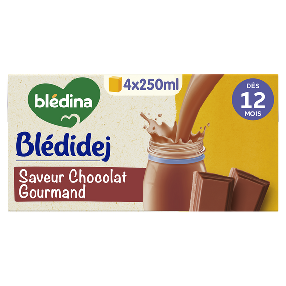 BLEDINA BLEDIDEJ - Lait et Céréales bébé Croissance Chocolat Gourmanddès 12 mois - Brique 4x250ml