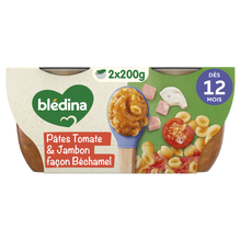 BLEDINA MES MOULINES - Plat bébé du midi Tomates pâtes jambon, dès 12mois - 2x200g - Repas bébé