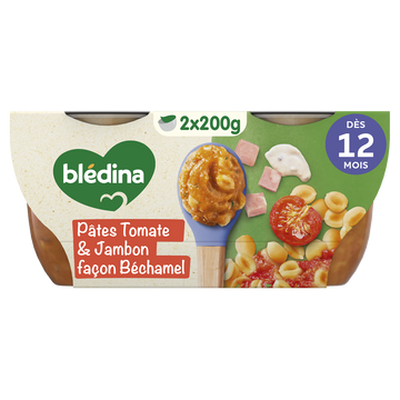 BLEDINA MES MOULINES - Plat bébé du midi Tomates pâtes jambon, dès 12mois - 2x200g - Repas bébé