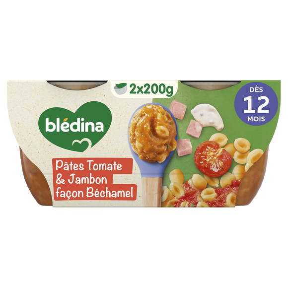 BLEDINA MES MOULINES - Plat bébé du midi Tomates pâtes jambon, dès 12mois - 2x200g - Repas bébé