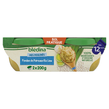 Plats bébé poireaux riz lieu dès 12 mois BLEDINA 2x200g