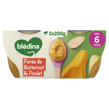BLEDINA - Plat bébé Purée de butternut poulet dès 6 mois - 2x200g